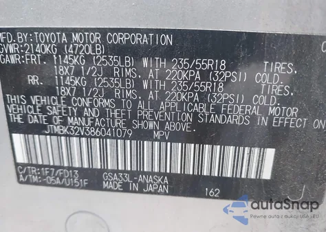 2008 Toyota Rav4 Sport V6 из США, поврежденный, VIN JTMBK32V386041079